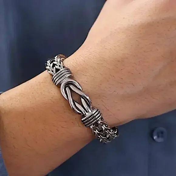 Stainless Steel Chain Link Bracelet, Mantra, Curb Hand Woven Engraved - Picture 3 of 5